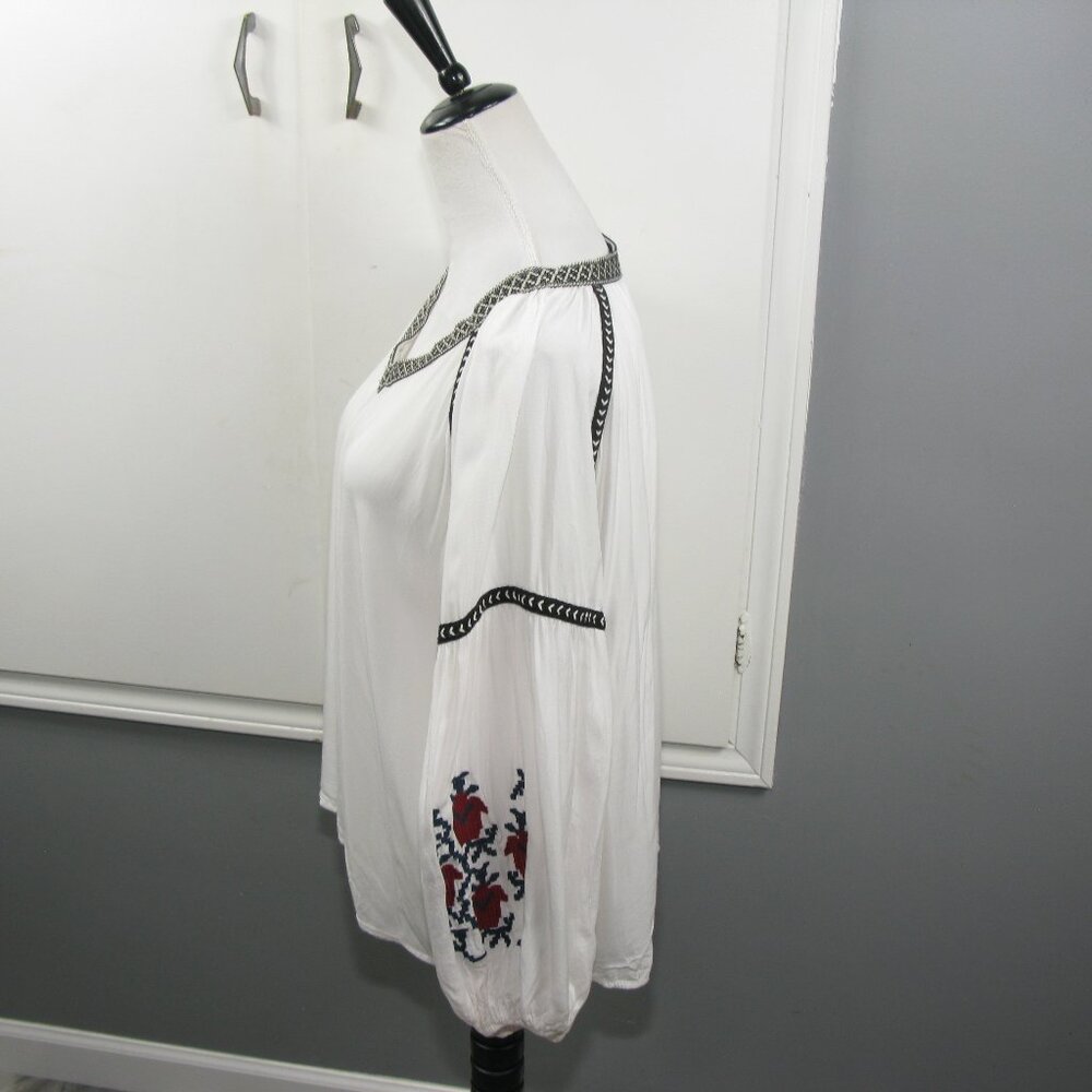 Blue Rain White Patterned Sleeve Boho Blouse Size… - image 4